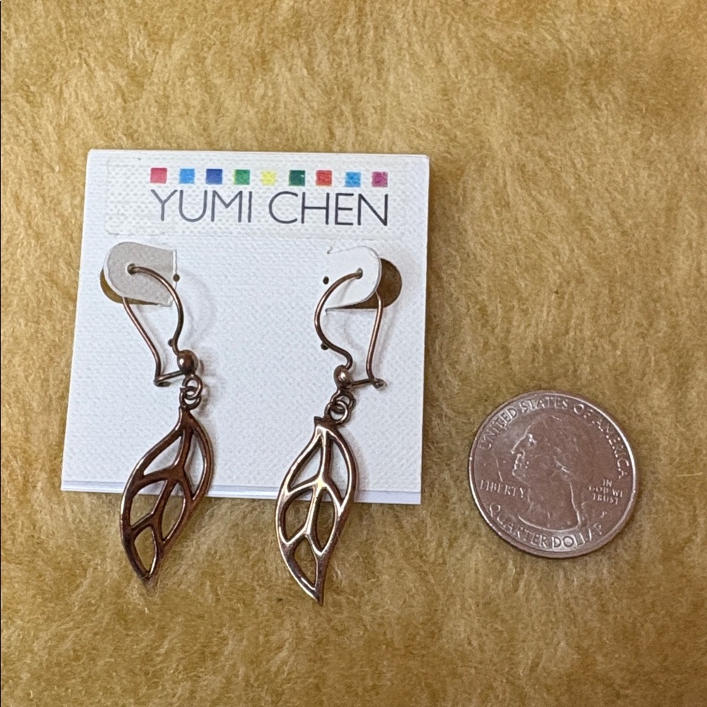 Yumi Chen Copper Tone Open Leaf Design Earrings - Picture 4 of 4